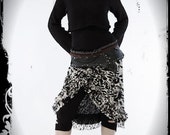 Bali wood shop leather and lace skirt with rivets and eyelets, steampunk, burlesque, trance, gypsy, tribal fusion, amazon, médieval