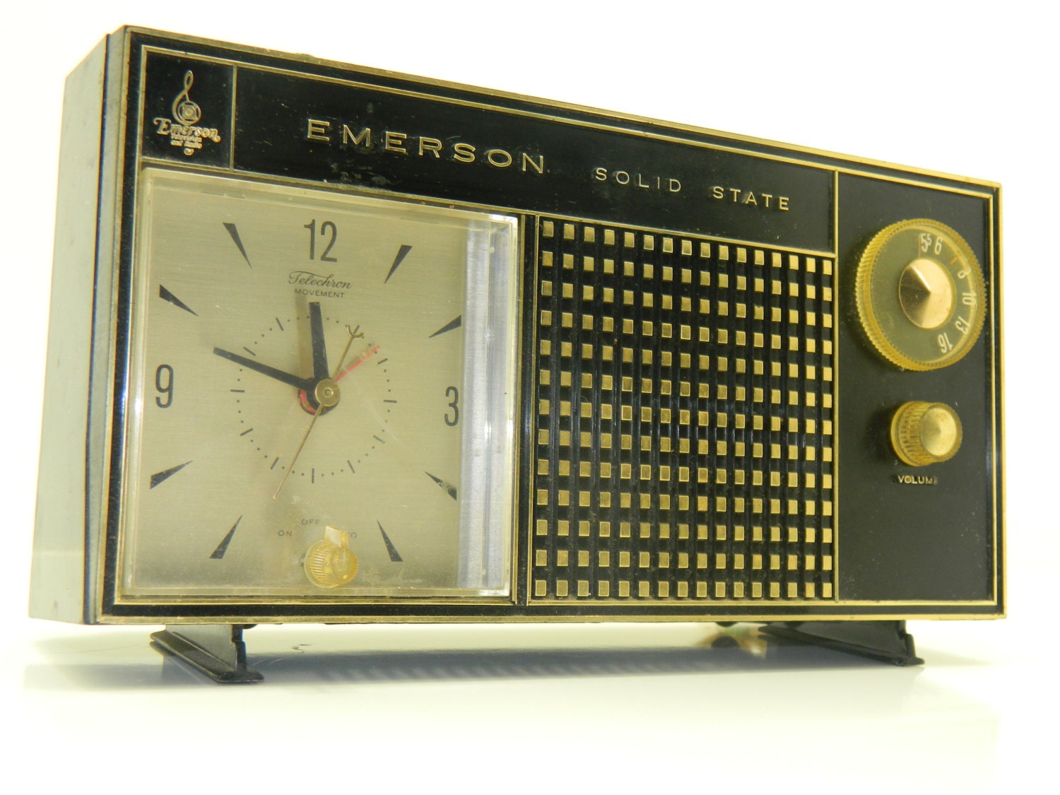 Vintage Black and Gold Emerson AM Clock Radio by RubesRelics
