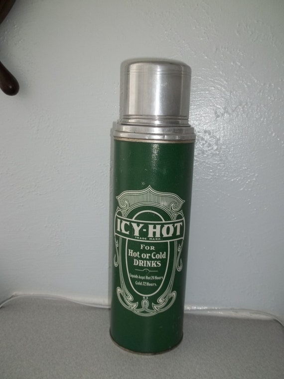 Vintage Green IcyHot Thermos Bottle with Cork Top and