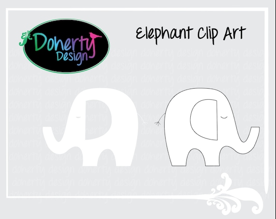 White Silhouette Elephant Clip art Set