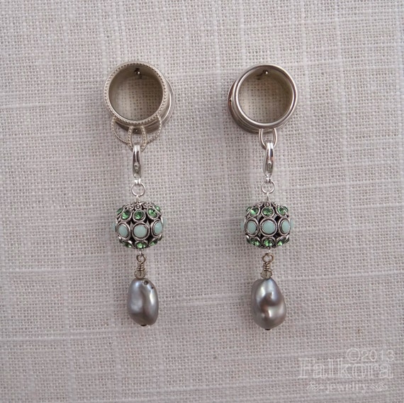 Wedding Plugs Dangle Tunnels Green Goddess by FalkoraJewelry