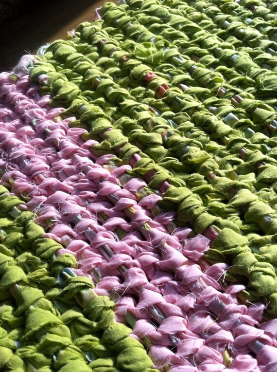 Items similar to Handmade green and pink Amish knot rug sale on Etsy