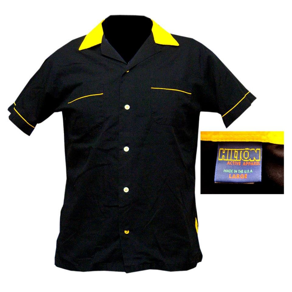Mens Black and Yellow Bowling Shirt / Mens Rockabilly Shirt