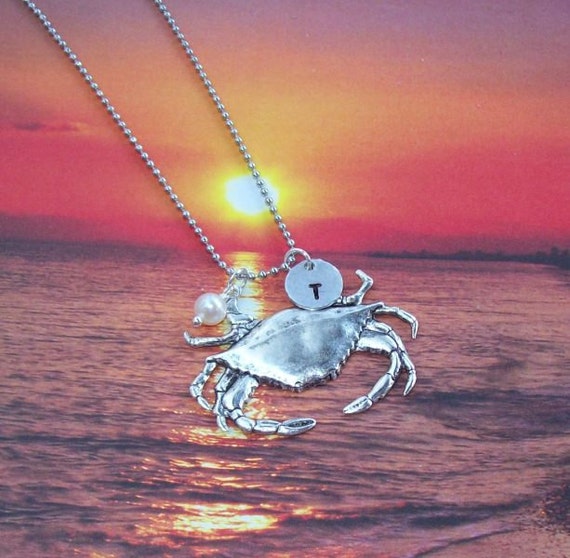Silver Crab Necklace Tropical Necklace Personalized
