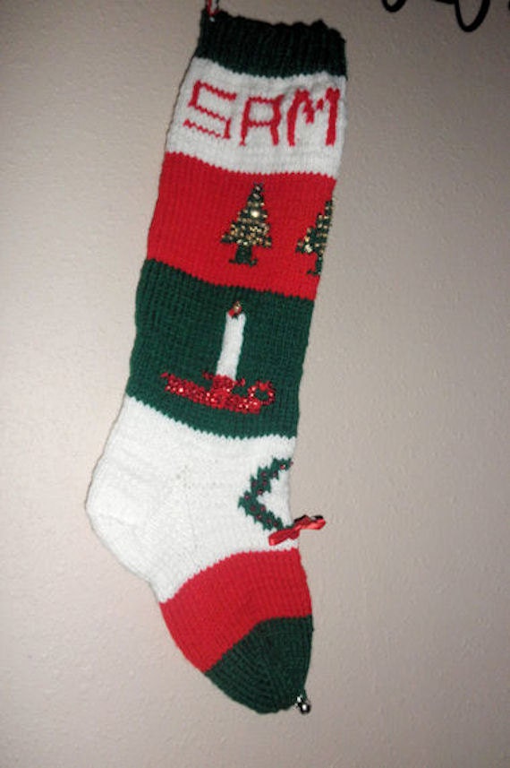 1 Personalized Hand Knitted Christmas Stocking Tree Wreath Candle