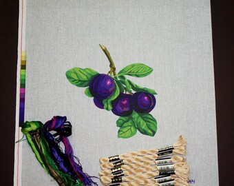 Needlepoint Kits, Needlepoint Painted Canvas, Needlework Kits, Tapestry Canvas, Needlepoint Supplies, Fruit Tapestry, Plums Needlepoint Kit