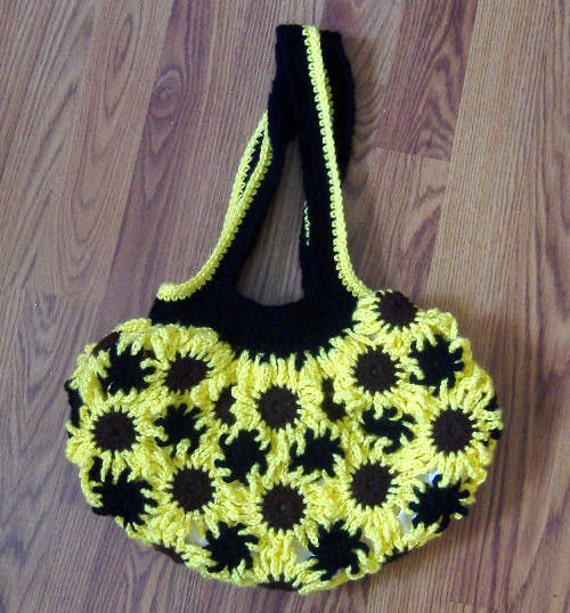 Crocheted Sunflower Purse Crochet Shoulder Bag by WhisperingDreams