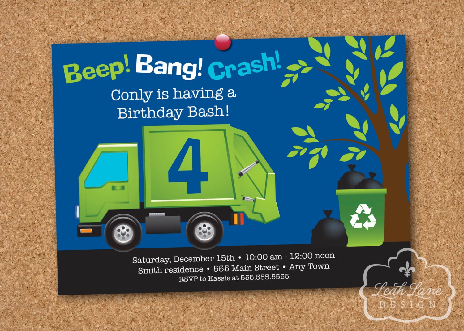 Garbage/Recycle Truck Birthday Party Personalized Printable