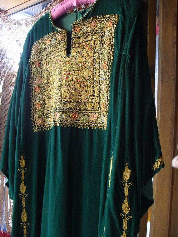 Vintage Emerald Green Velvet Embroidered Dress Ankle by SheilaBoop