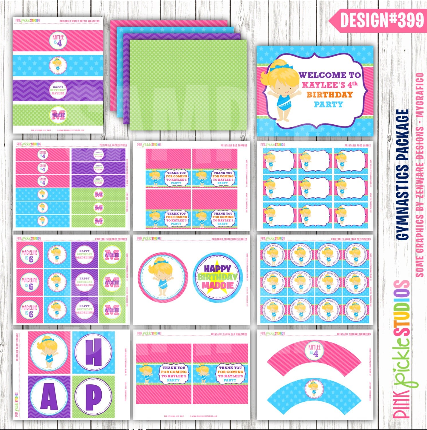 Gymnastics Birthday Party Printables Package by PinkPickleParties