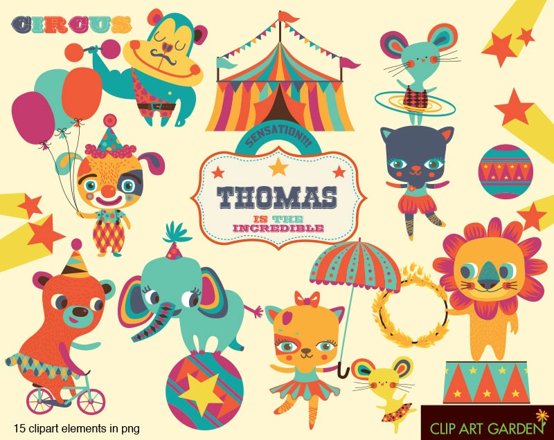 INSTANT DOWNLOAD Circus animals digital clipart elements for