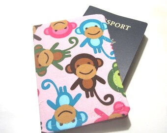 Passport Cover Passport Holder Passport Wallet Travel Passport Case Cute Travel Gift Bridesmaid Gift- Monkeys Pink, Kids Passport