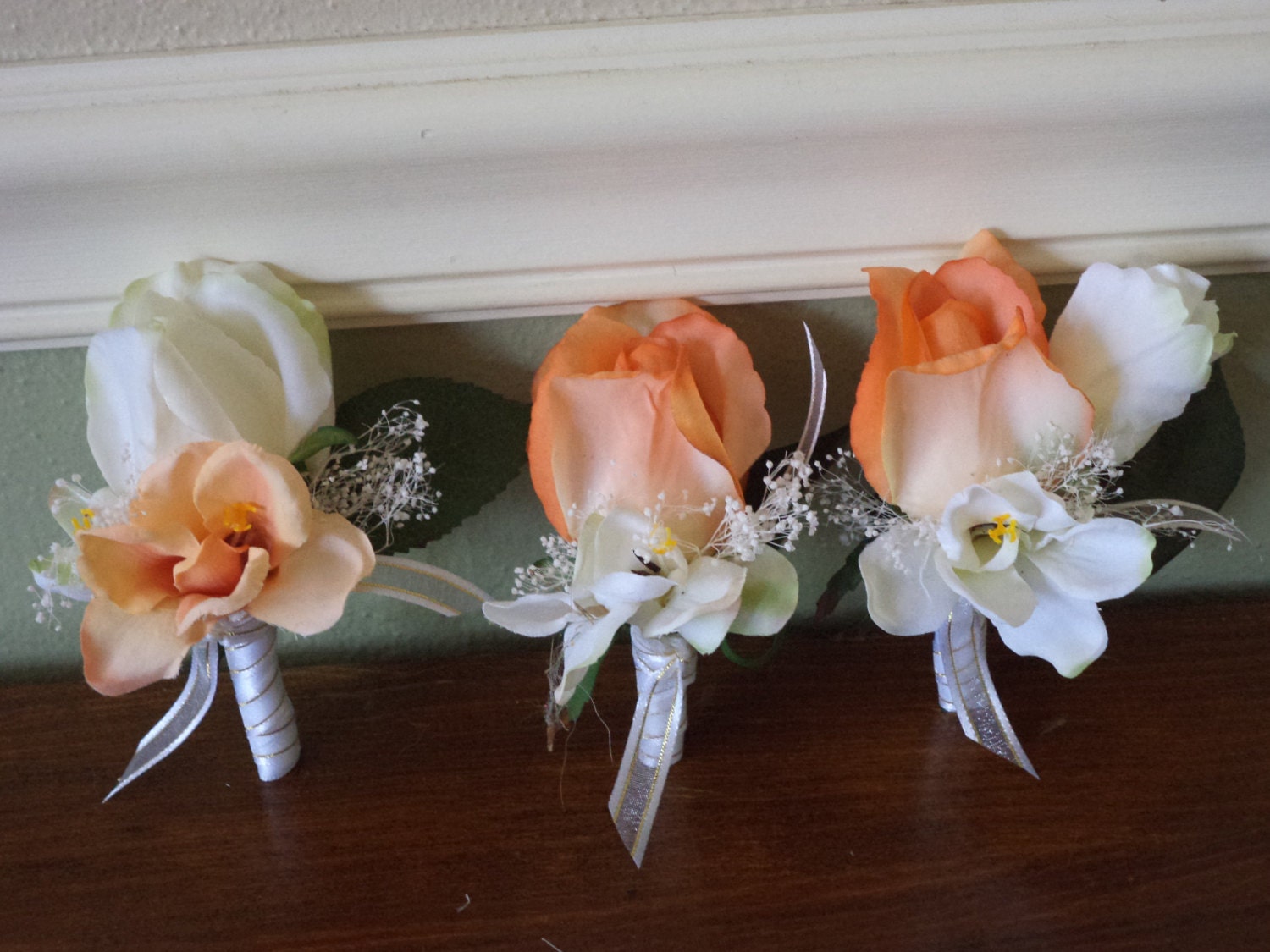 Real Touch Coral Rose Boutonniere for Weddings Groom Groomsmen