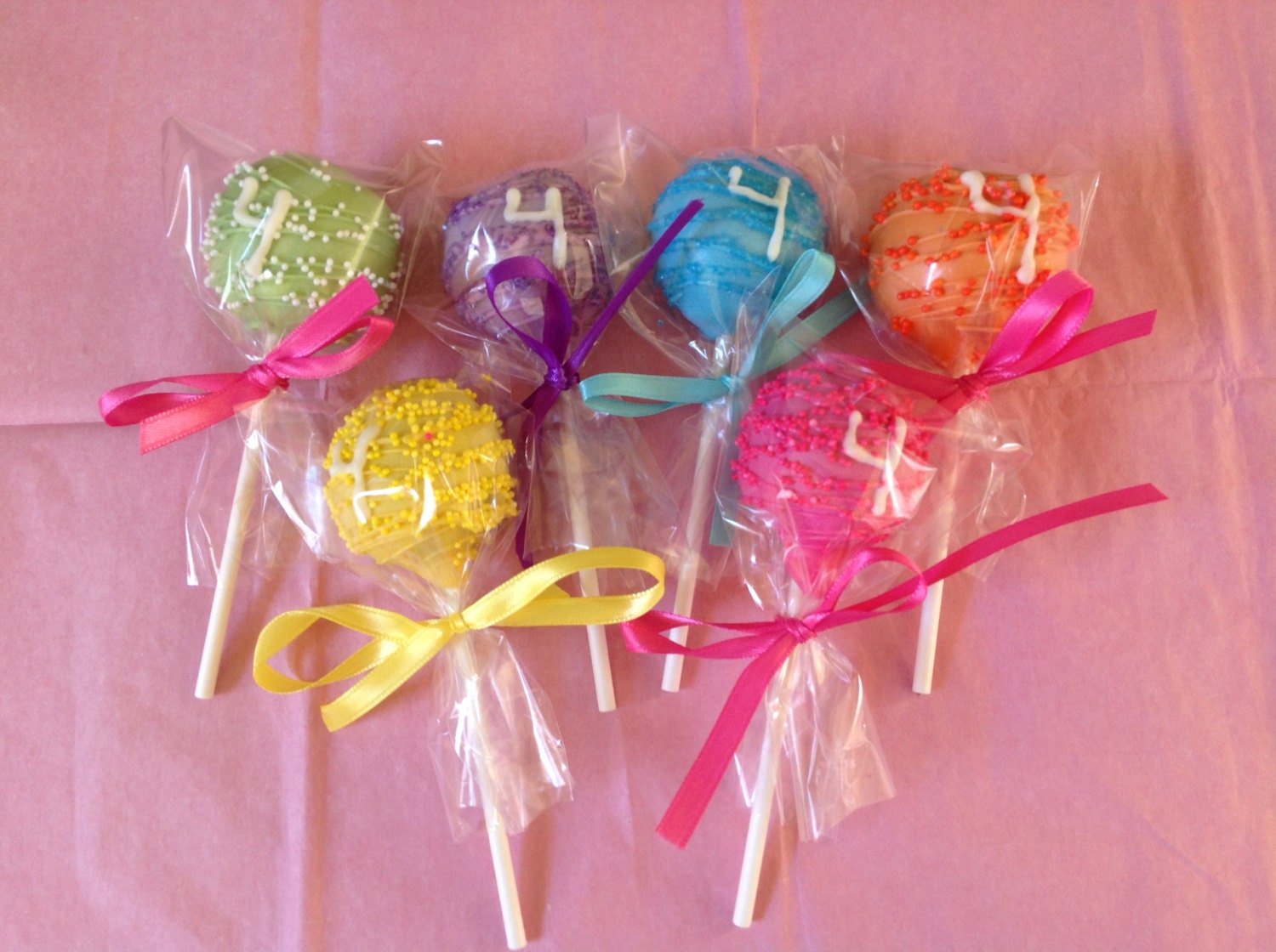 One Dozen Bright Colored Cake Pops-Rainbow-Favors-Cake