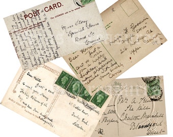 Written vintage style Postcards Digital Images for card making or Crafts