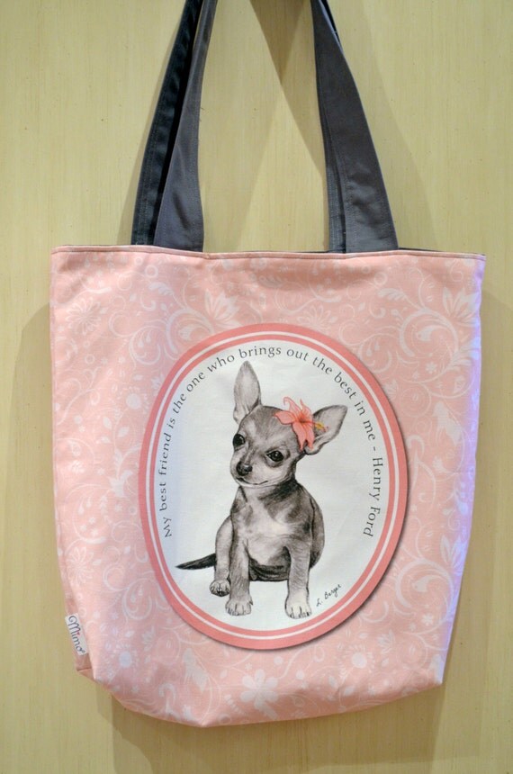 Chihuahua pink tote bag dog lover gift dog multi purpose