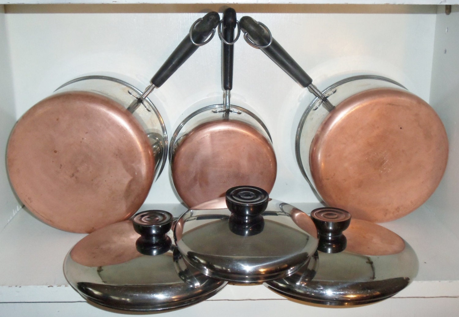 Vintage Revere Ware Copper Bottom 1 2 And 3 Qt Sauce Pan Pots W 2147