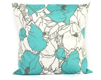Aquamarine Gray Floral Pillow Cover Decorative Throw Accent Sofa 16x16 18x18 20x20 22x22 12x14 12x16 12x18 12x20 14x22 Zipper Aqua