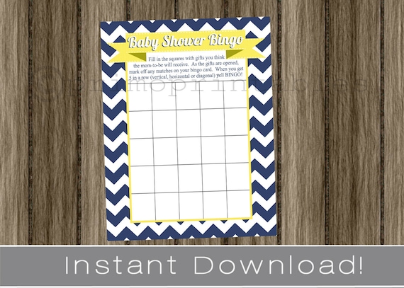 Baby Shower Bingo Game Cards navy blue chevron and yellow INSTANT DOWNLOAD diy digital printable file print your own , babyshower Il_570xn