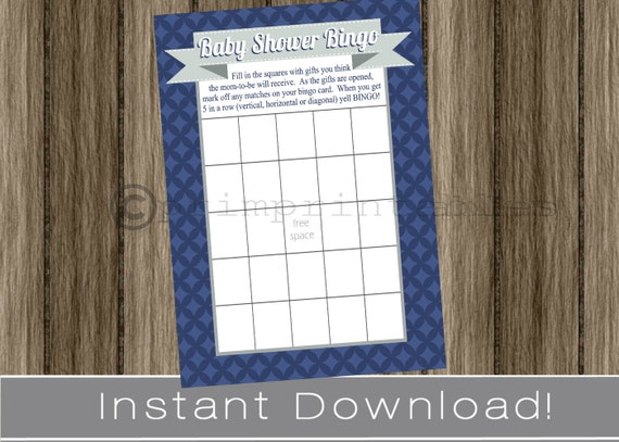 Baby Shower Bingo Game Cards boy navy blue and gray INSTANT DOWNLOAD diy digital printable file print your own , babyshower Il_570xn