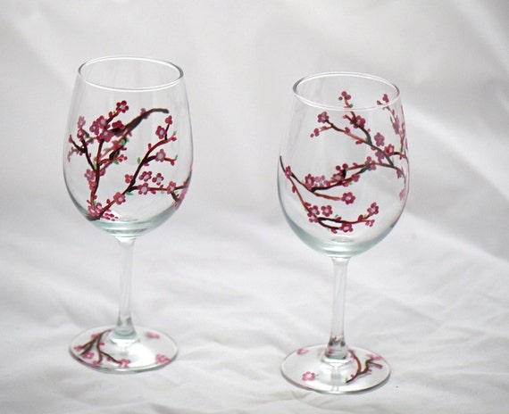 Japanese Cherry Blossom Hand Painted Wine glass