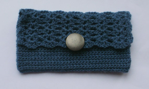 Crochet  Clutch in Blue with Button Clasp