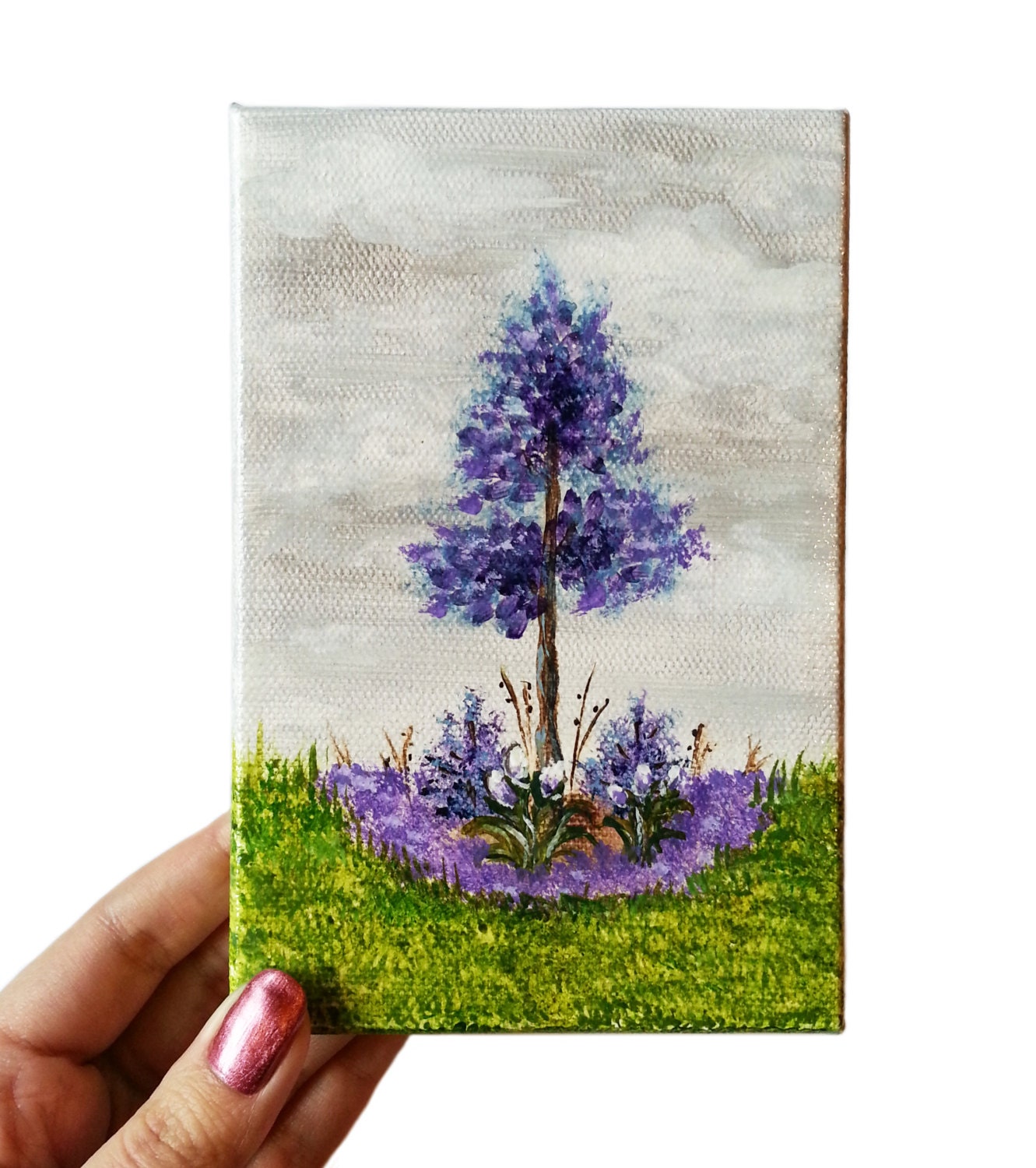 Sale Acrylic Painting Mini Canvas Purple 4 x 6 Flowers