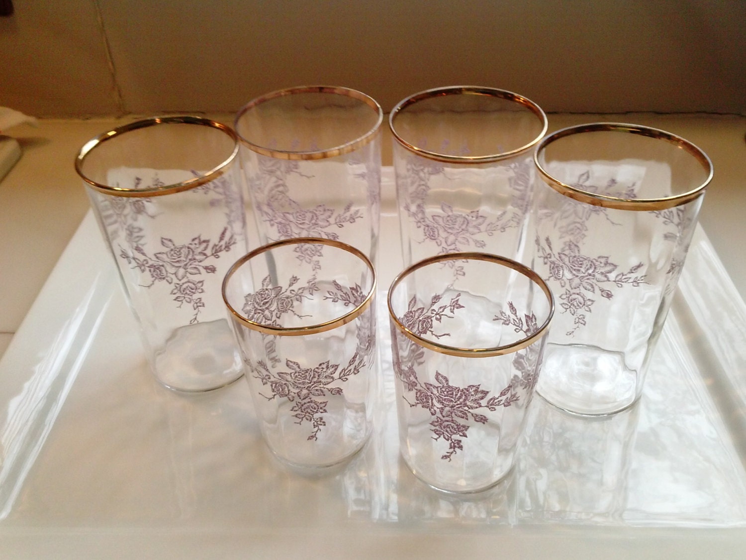Vintage Beveled Crystal / Drinking Glasses / Gold Gilding