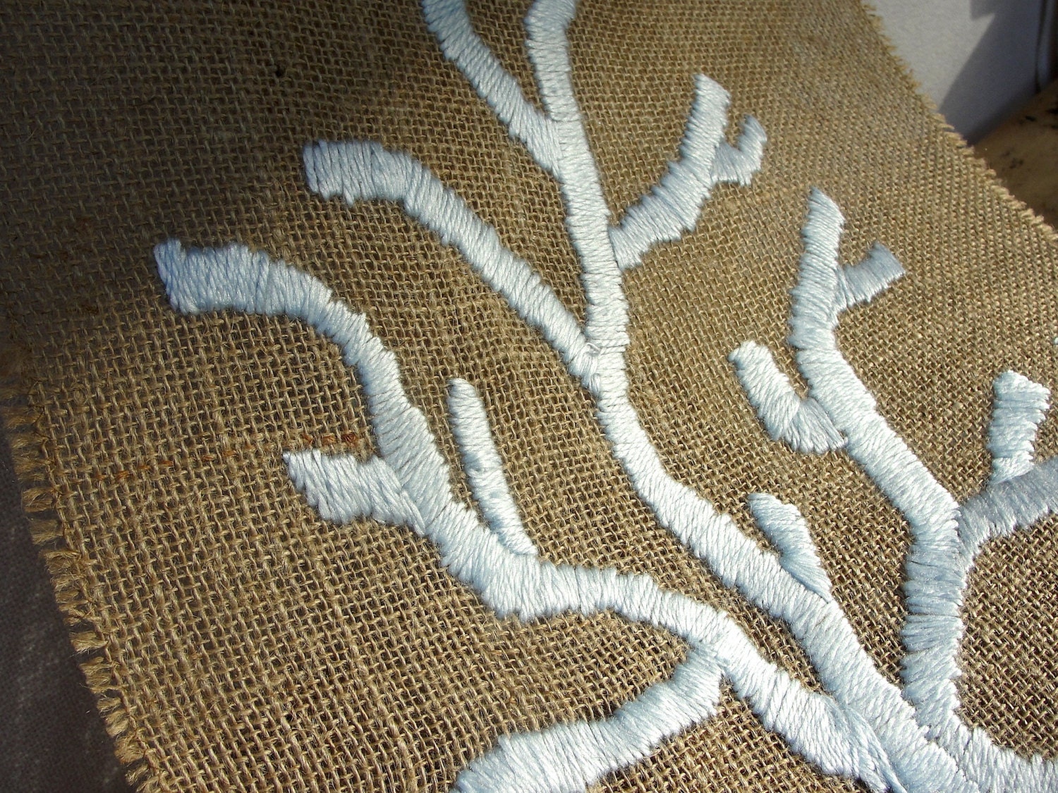 Burlap table runner beach wedding table runner blue coral