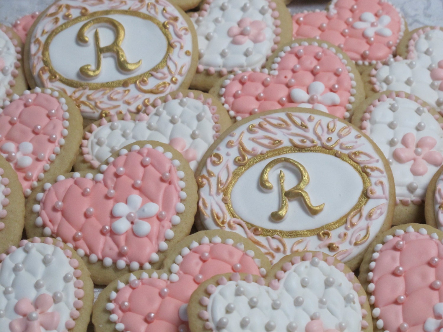 Wedding Hearts and Initials Decorated Sugar Cookies by