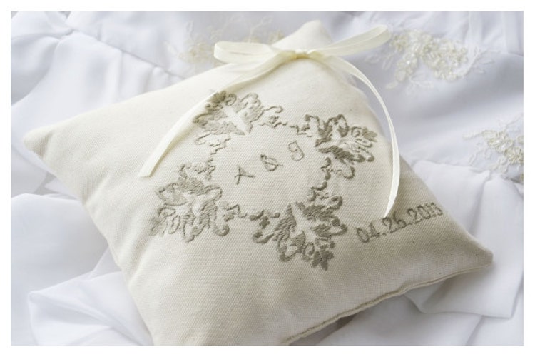 Monogrammed Ring Bearer Pillow wedding ring by SpecialEmbroideryKT