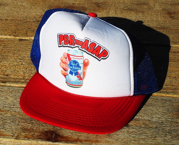 Vintage PBR Me ASAP Pabst Blue Ribbon Beer Mesh Snapback Hat