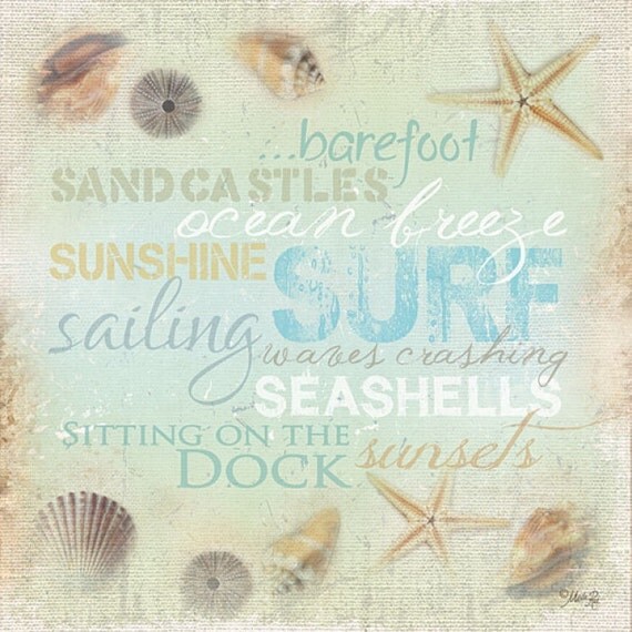 MA594A Ocean Breeze Ocean / beach word art. / Textured