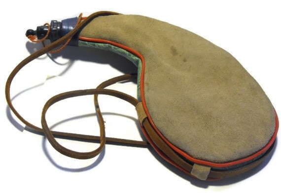 Vintage Leather Suede Army Water Canteen Pouch