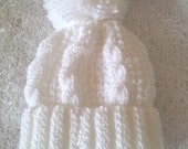 Handknitted Baby Boy Fashionable and Gorgeous White Cable Newborn Hat With Poppom