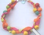 Handmade Fabric and Beaded Necklace - Summer Coloured Bright Beads - Jewellry - Jewellery