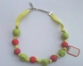 Handmade Fabric and Beaded Necklace - Summer Coloured Bright Beads