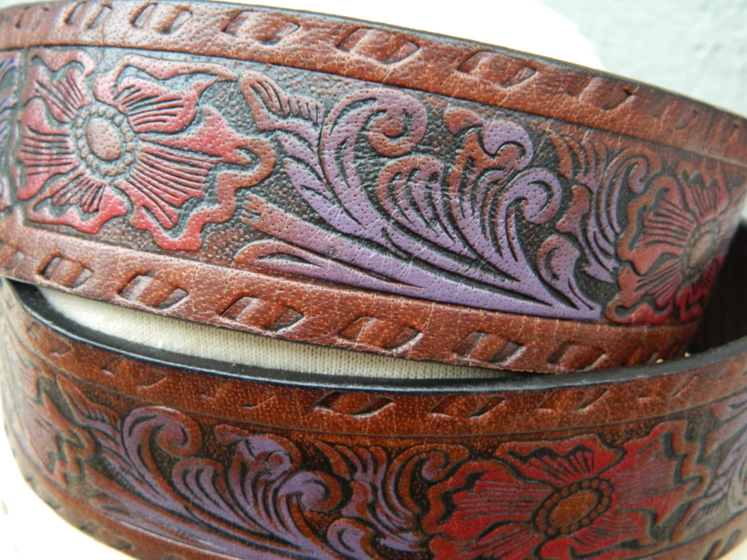 Vintage Levis 36 Womens Tooled Leather Belt by QuirkyCrowsVintage