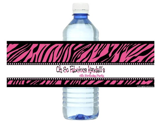Zebra Party 15ct Waterproof Labels Bottle (color choices) Birthday Party Baby Shower Il_570xn