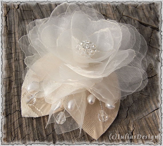 Items similar to Handmade silk flower hair accessory . Ivory or white
