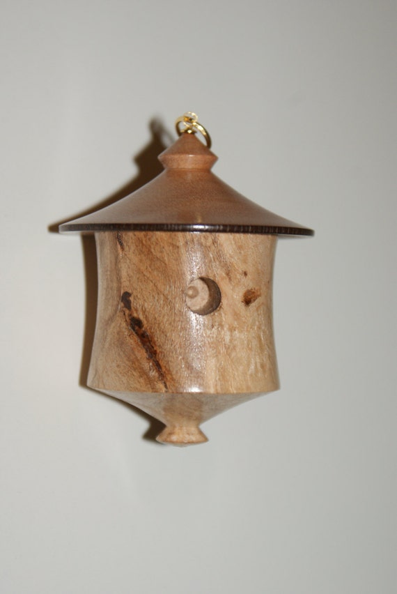 Maple burl wood turned birdhouse ornament