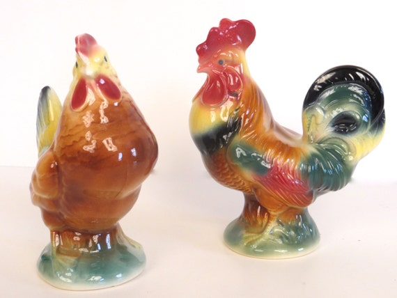 Vintage Ceramic Rooster and Hen Figurines