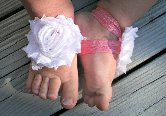 Baby Barefoot Sandals .. White Flowers .. Toddler Sandals .. Newborn ...