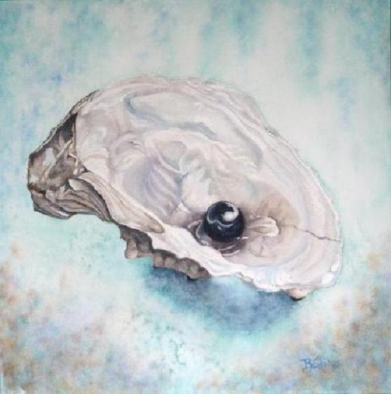 Items similar to Coastal Art "Pearl in Oyster Shell" on Etsy