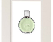 Chanel Perfume Print, Chanel Chance "Eau Fraiche", Watercolor Fashion Illustration,  Green Art Print