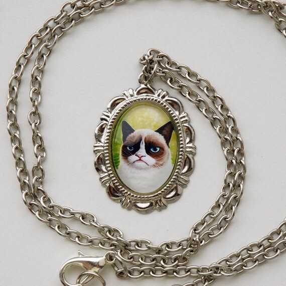Grumpy Cat Silver Plated Necklace by Efficats on Etsy