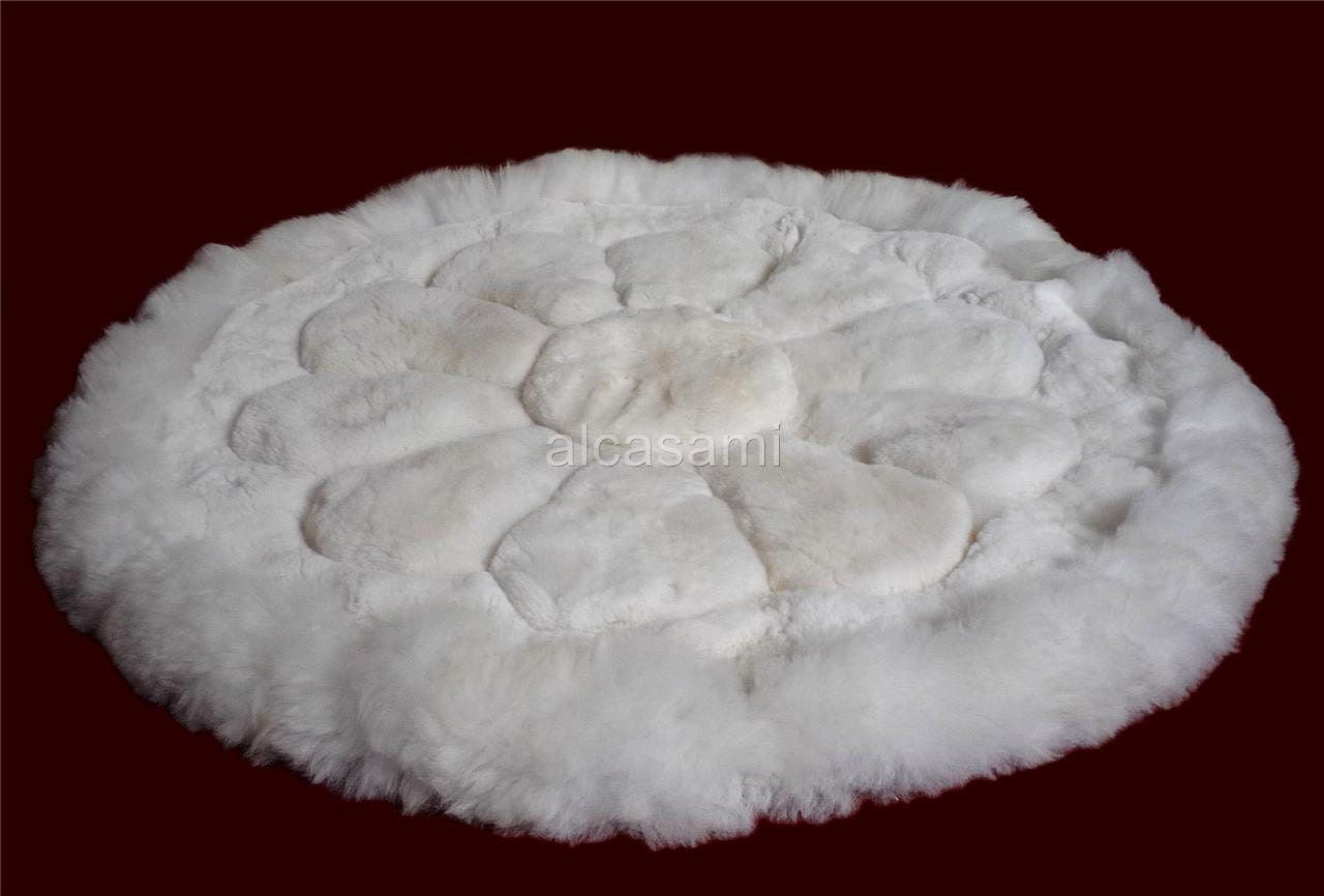 100 Alpaca White Flower Designed Rug Peru Handmade
