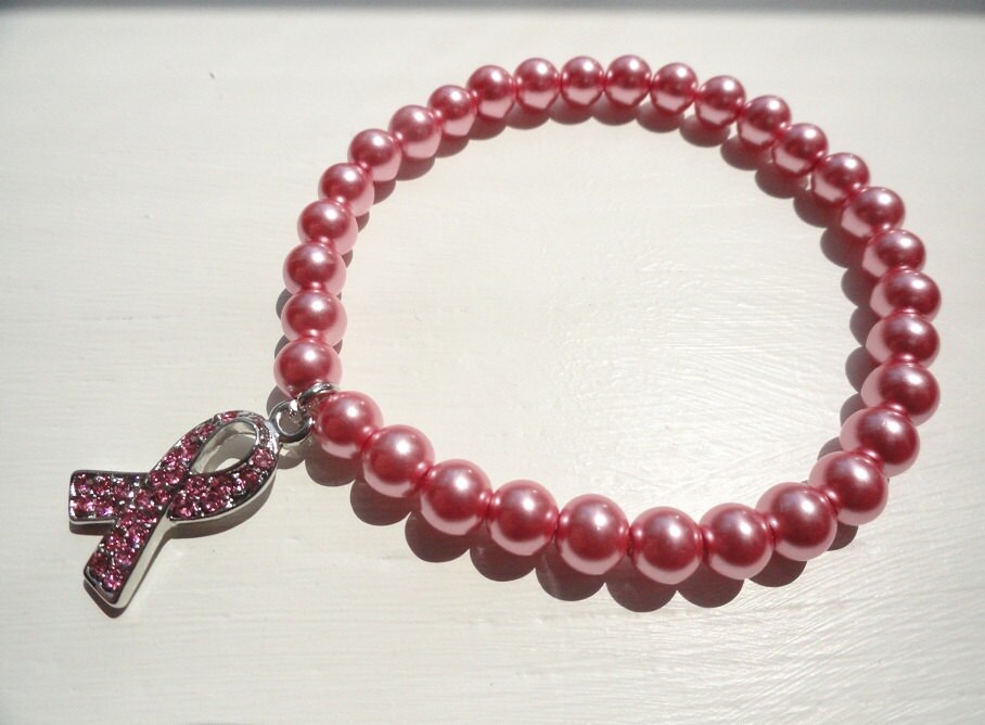 Pink Beaded Breast Cancer Awareness Bracelet