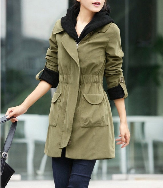 Items similar to Women Amy Green Jacket Hooded Long Jacket Hood Coat ...