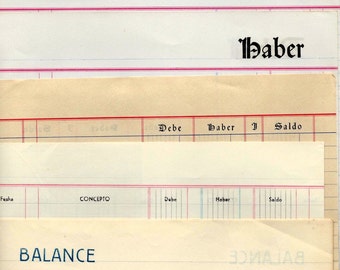Ledger paper - 5 Blank Ledger paper - Vintage office supplies
